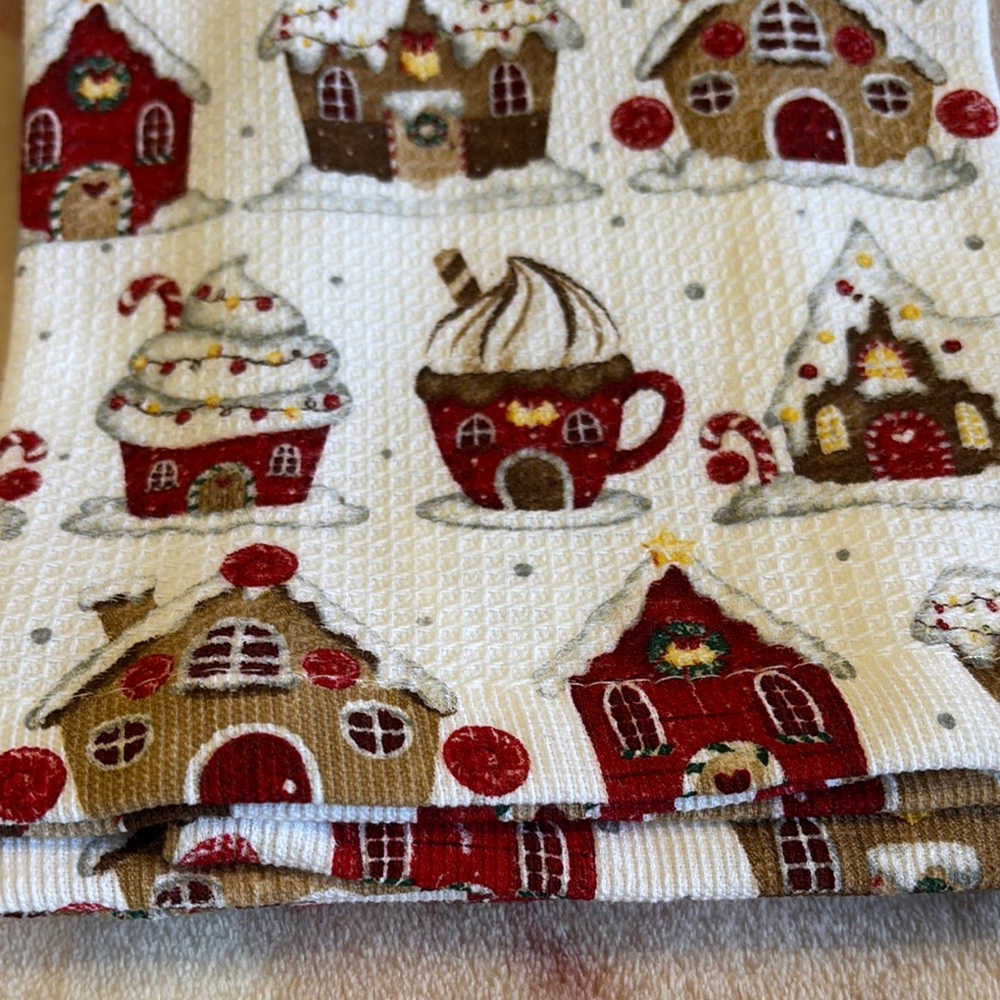 Gingerbread Houses Christmas Kitchen Towels Set of 2 NWT %100 Cotton - Picture 3 of 16